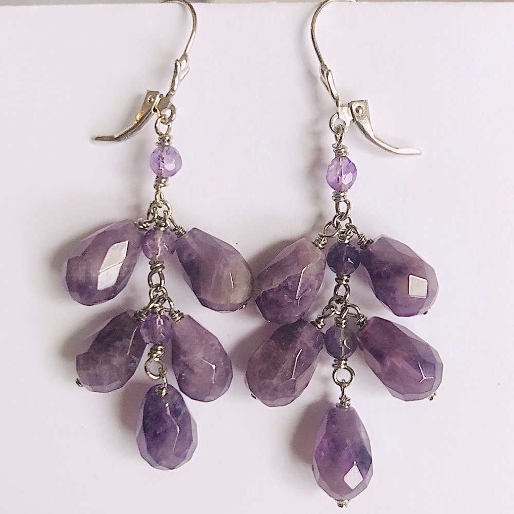 Chevron Amethyst Sterling Gemstone Dangle Earrings